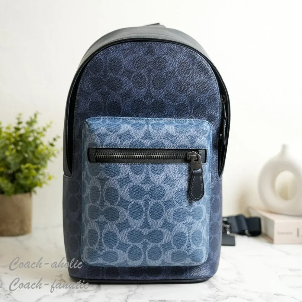 NWT Coach CBI92 West Pack In Blocked Signature Canvas Denim/Light Denim